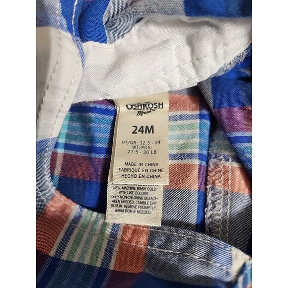 OshKosh Baby B'Gosh Vestbak Shortalls Boys Size 24 Months Blue Orange Plaid - Picture 5 of 5